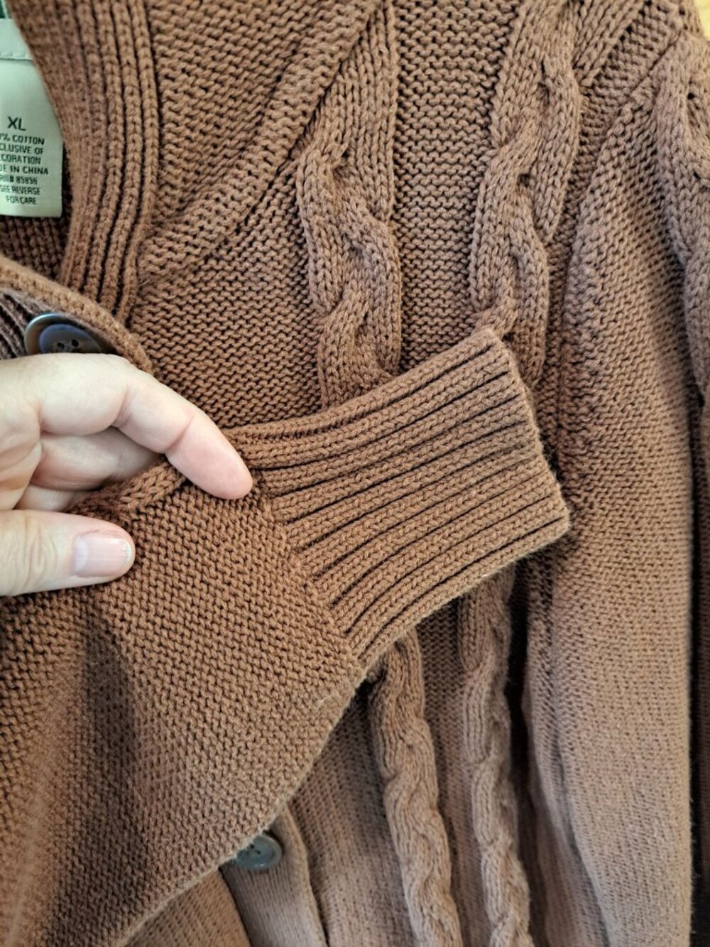 Gander Mountain Brown Cable Knit Cardigan Hood Pockets S Cotton Winter Warm Wome - Picture 5 of 12